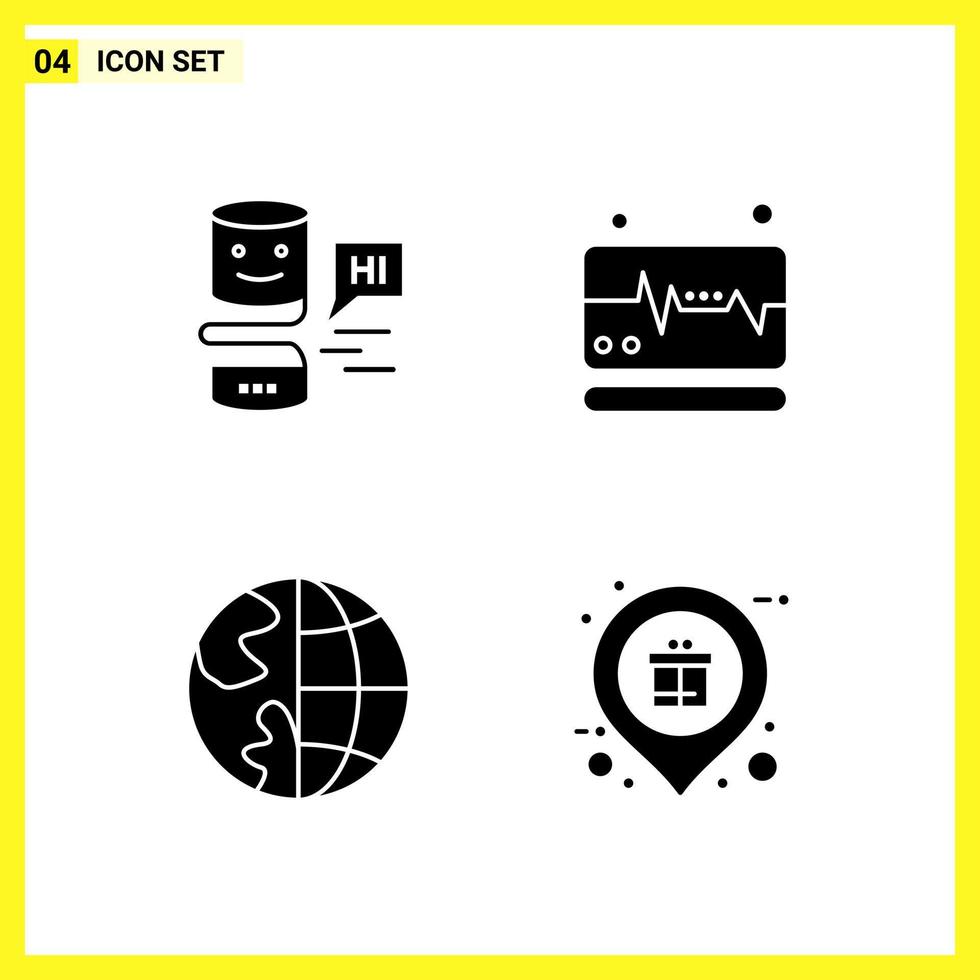 4 jeu d'icônes symboles solides simples signe de glyphe sur fond blanc pour les applications mobiles de conception de sites Web et les supports d'impression vecteur