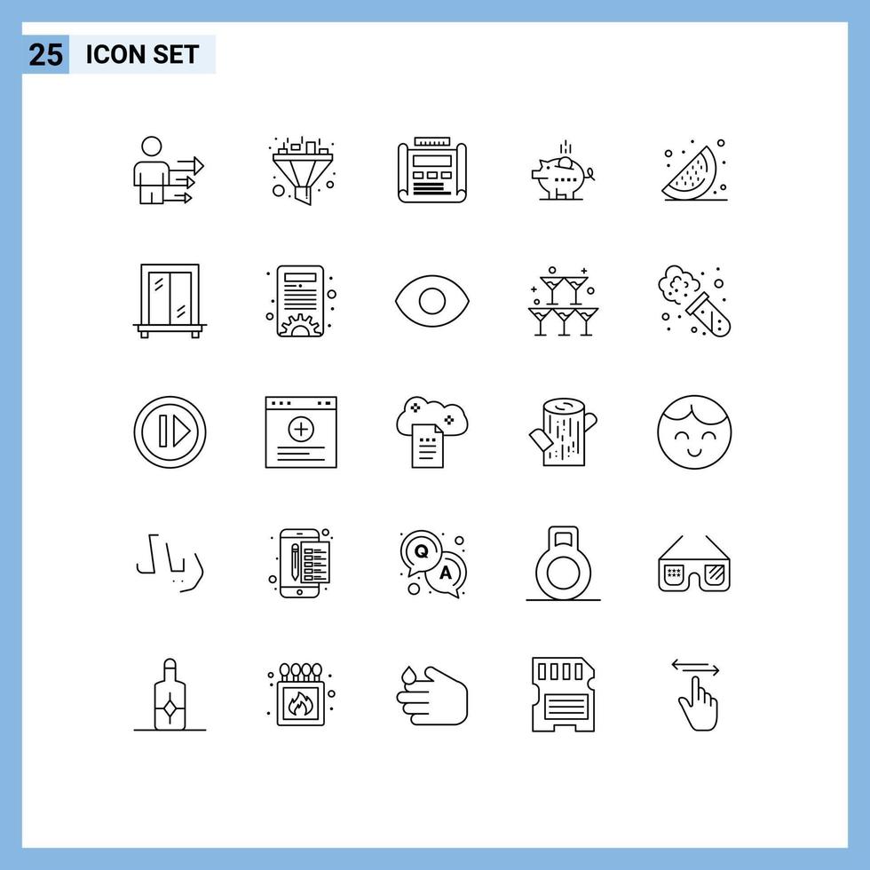 ensemble moderne de 25 lignes de pictogrammes d'éléments de conception vectoriels modifiables de tirelire de conception de sécurité alimentaire vecteur