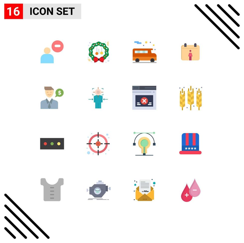 pack de 16 symboles universels de couleur plate de la saison de travail du dollar homme calendrier pack modifiable d'éléments de conception de vecteur créatif