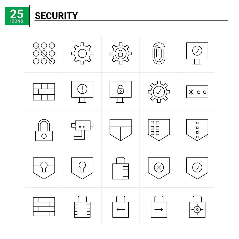 25 jeu d'icônes de sécurité fond vectoriel