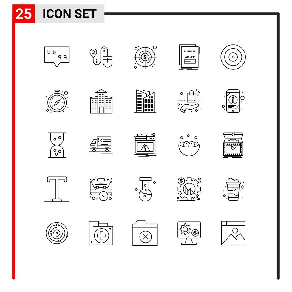 groupe de 25 lignes de signes et de symboles pour les éléments de conception vectoriels modifiables malveillants du script de cible de l'œil vecteur