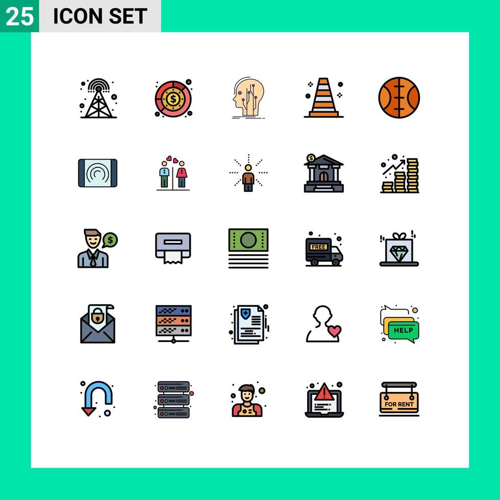 interface mobile ligne remplie couleur plate ensemble de 25 pictogrammes d'outils de baseball connaissance de la construction de revenus éléments de conception vectoriels modifiables vecteur