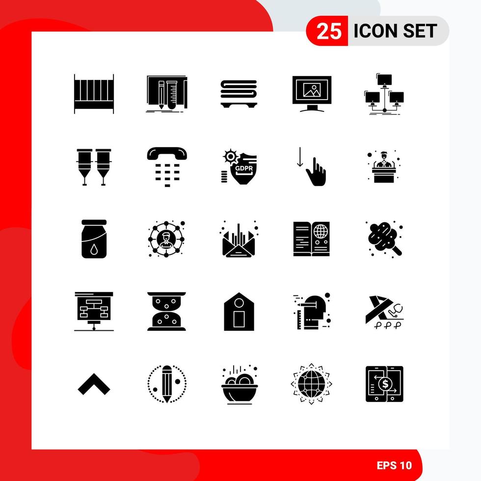 pack de glyphes solides de 25 symboles universels d'outils de base de données de connexion moniteur photo éléments de conception vectoriels modifiables vecteur