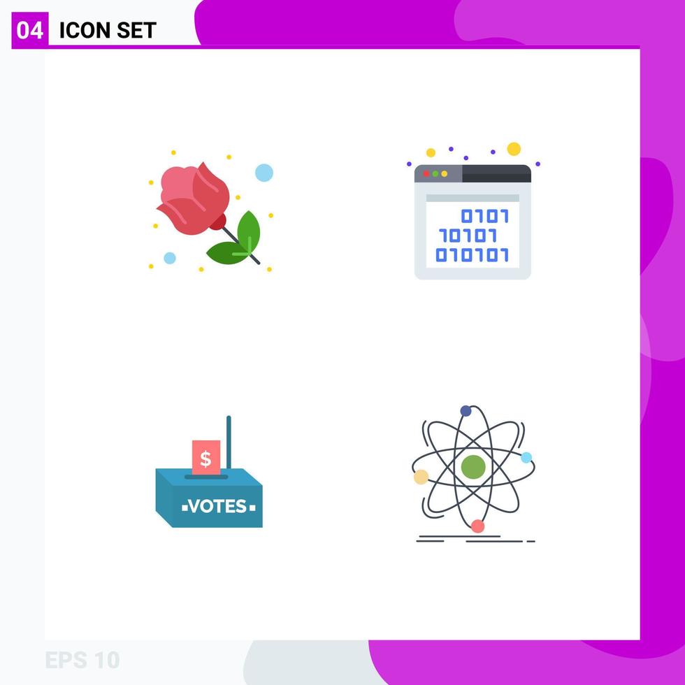 ensemble moderne de 4 icônes et symboles plats tels que l'interface de cadeau de corruption de fleur influence les éléments de conception vectoriels modifiables vecteur