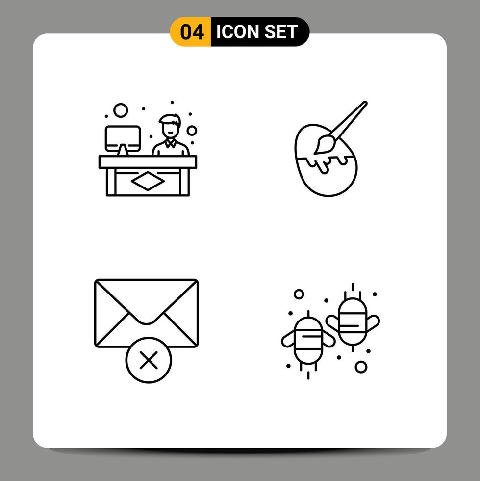 Pack de 4 lignes d'interface utilisateur de signes et symboles modernes de messagerie de chat travaillant sur l'agriculture d'oeufs éléments de conception vectoriels modifiables vecteur