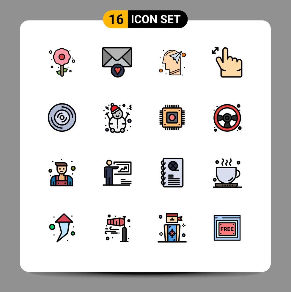 16 concept de ligne remplie de couleurs plates pour sites Web mobiles et applications disque vinyle geste de zoom humain éléments de conception vectoriels créatifs modifiables vecteur