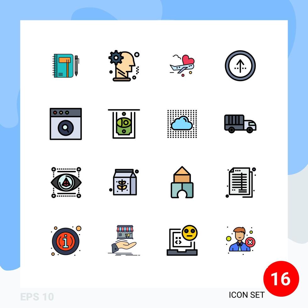 groupe de 16 signes et symboles de lignes remplies de couleurs plates pour l'avion d'engrenage d'aéroport de cercle voler des éléments de conception vectoriels créatifs modifiables vecteur