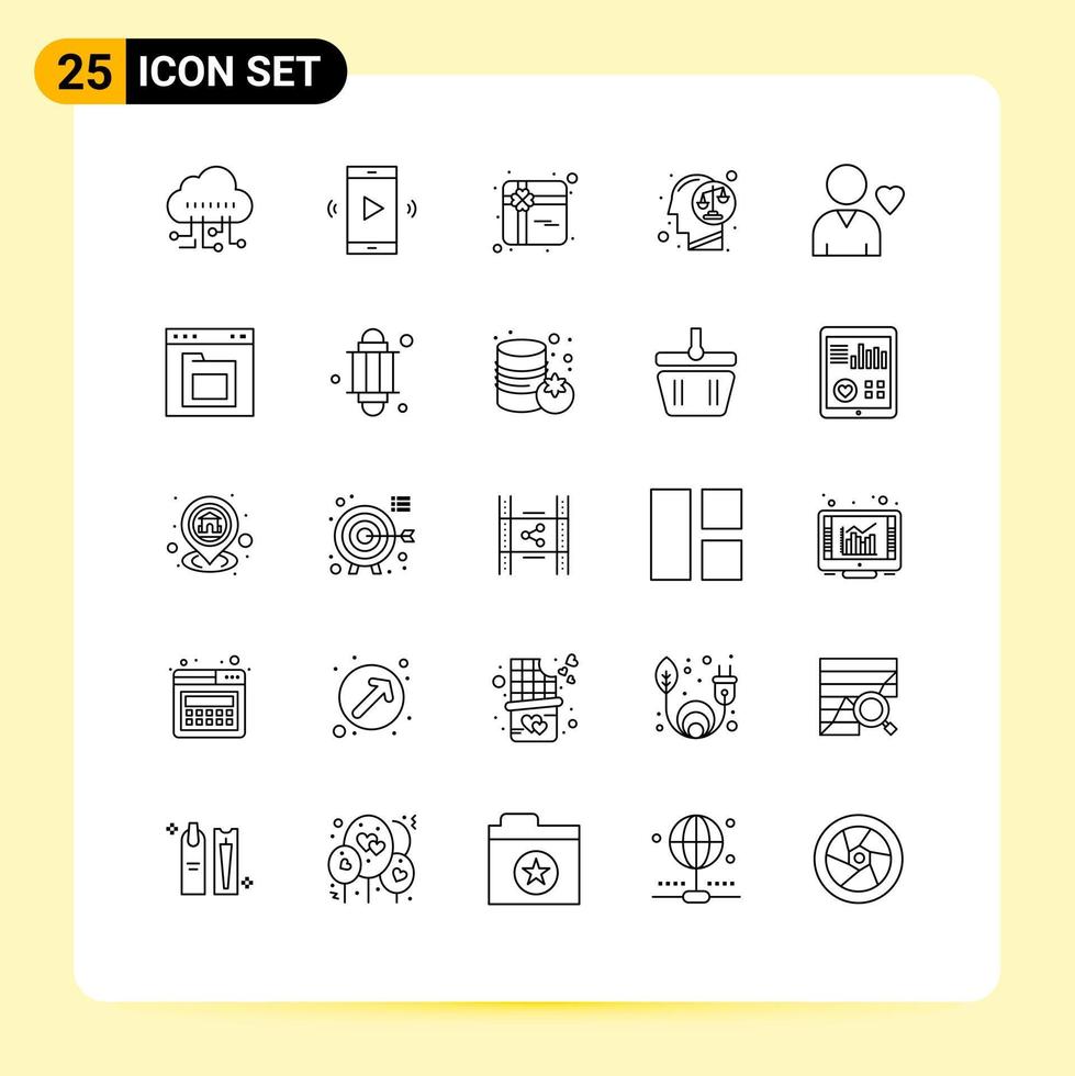 25 lignes universelles définies pour les applications web et mobiles ami esprit cadeau décision humaine éléments de conception vectoriels modifiables vecteur