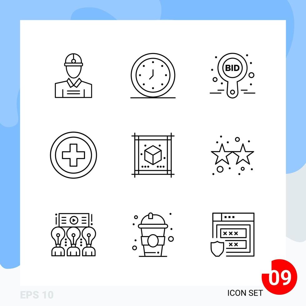pack moderne de 9 symboles de contour de ligne d'icônes isolés sur fond blanc pour la conception de sites Web vecteur