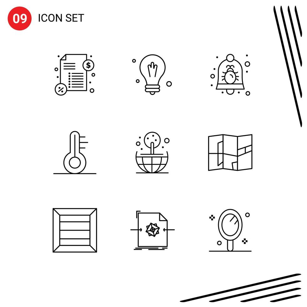 9 icônes créatives signes et symboles modernes de l'emplacement globe bell thermomètre terrestre éléments de conception vectoriels modifiables vecteur