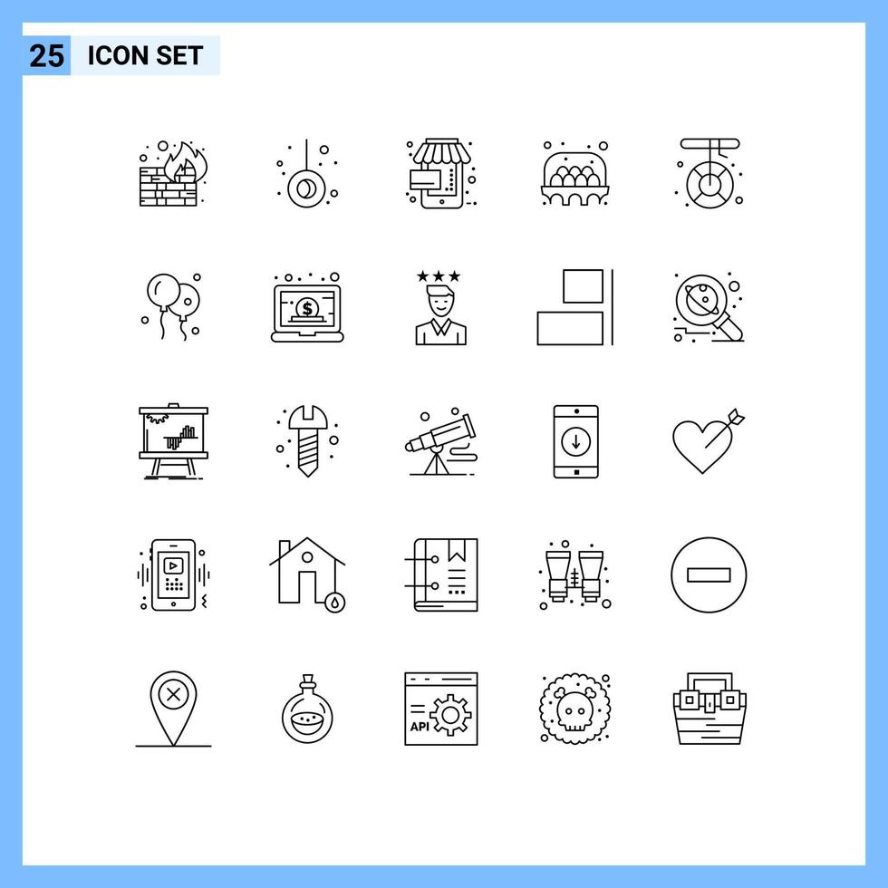 ensemble moderne de 25 lignes pictogramme d'aide bateau vendredi noir nourriture oeuf éléments de conception vectoriels modifiables vecteur