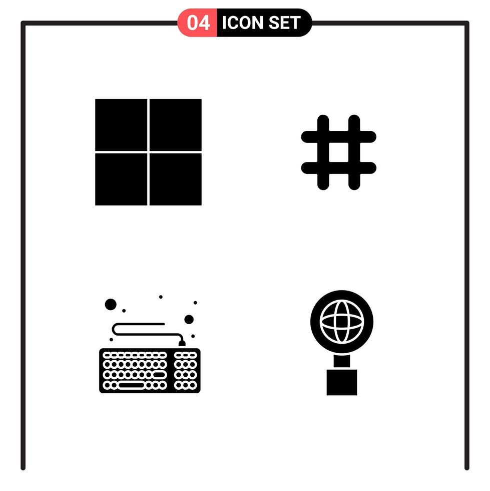 ensemble de 4 icônes de style solide pour le web et les symboles de glyphes mobiles pour l'impression des signes d'icône solide isolés sur fond blanc 4 jeu d'icônes vecteur