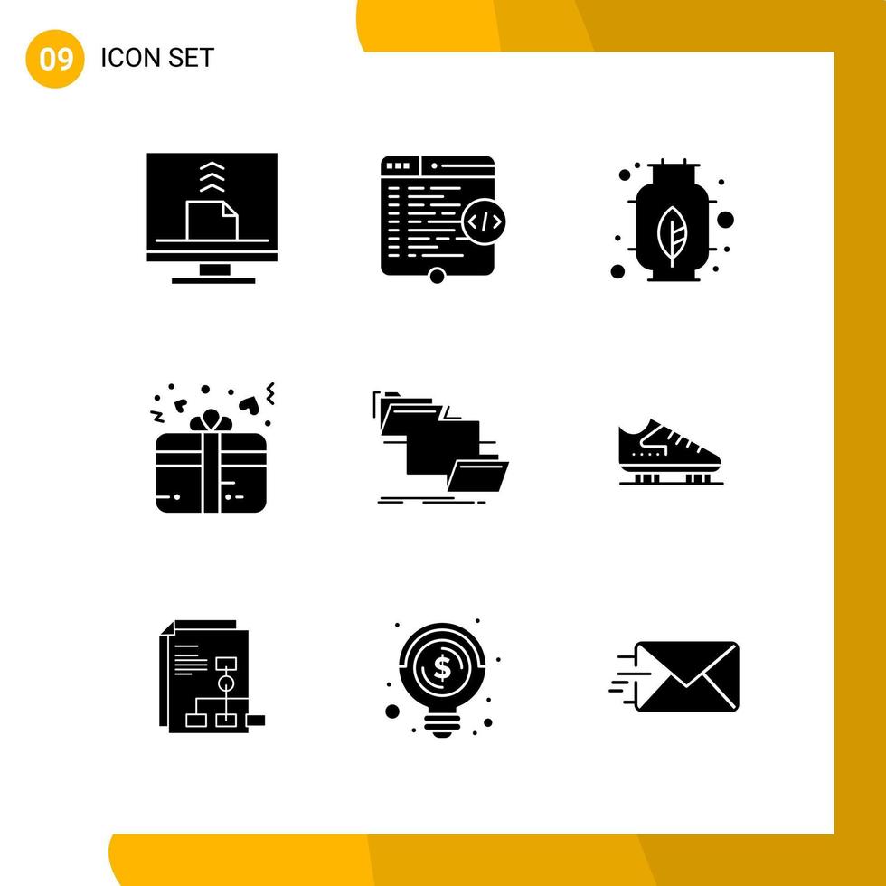 9 icônes ensemble de symboles de glyphe de pack d'icônes de style solide isolés sur fond blanc pour la conception de sites Web réactifs vecteur