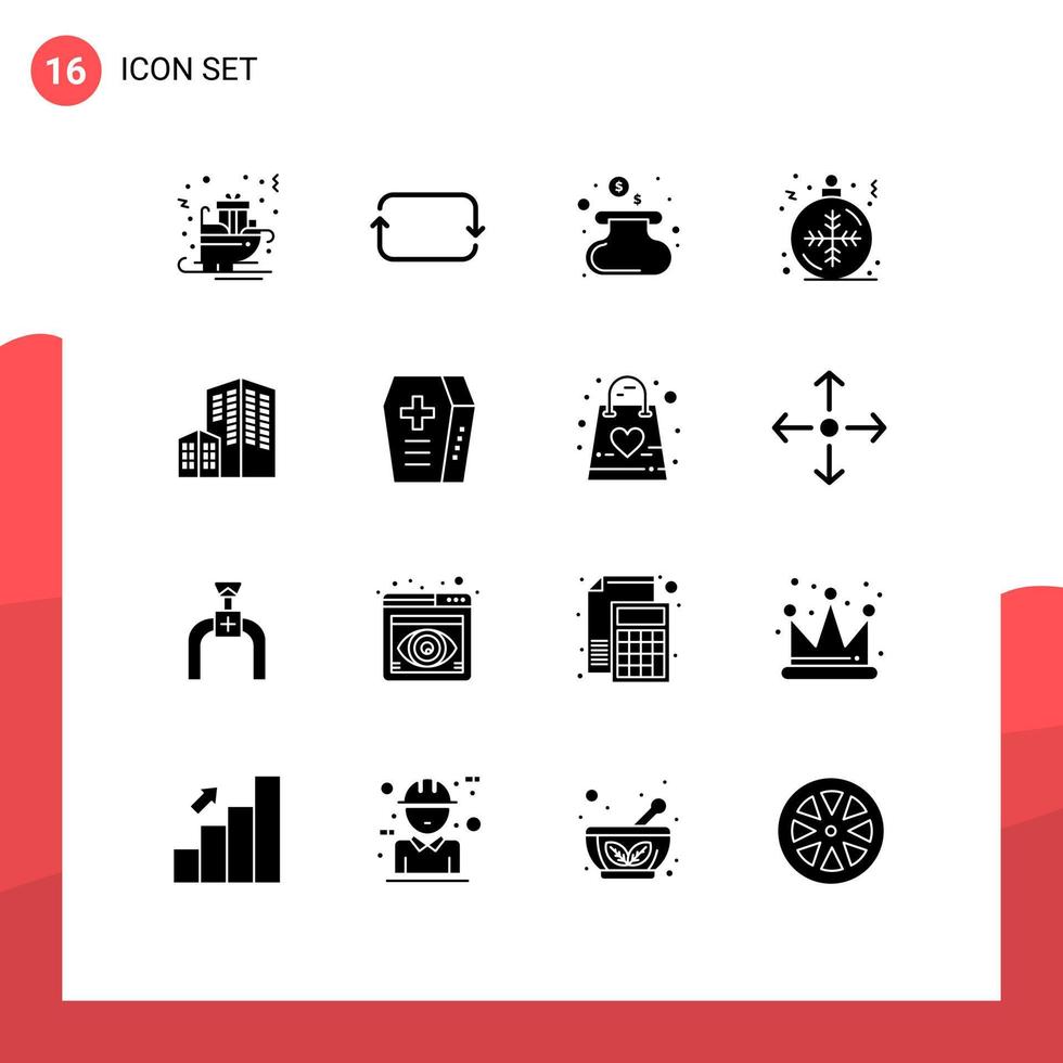 groupe de 16 signes et symboles de glyphes solides pour la construction d'éléments de conception vectoriels modifiables de boule de flocon de neige vecteur