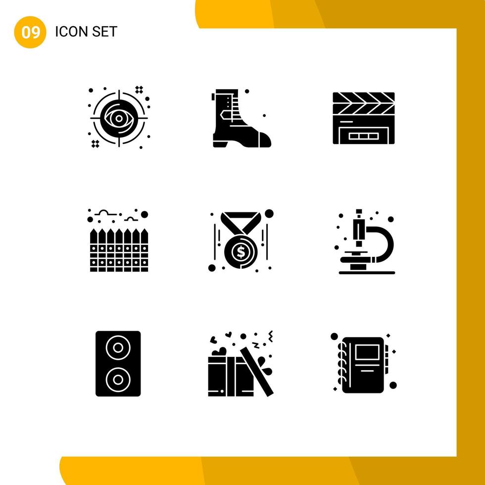 groupe de 9 signes et symboles de glyphes solides pour les pièces de monnaie éléments de conception vectoriels modifiables immobiliers vecteur
