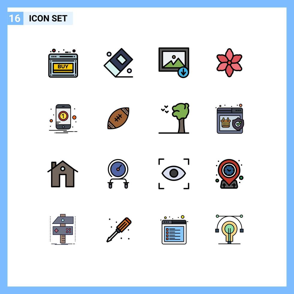 groupe de 16 lignes modernes remplies de couleurs plates définies pour la nature de notification de téléchargement de numéro mobile éléments de conception vectoriels créatifs modifiables vecteur