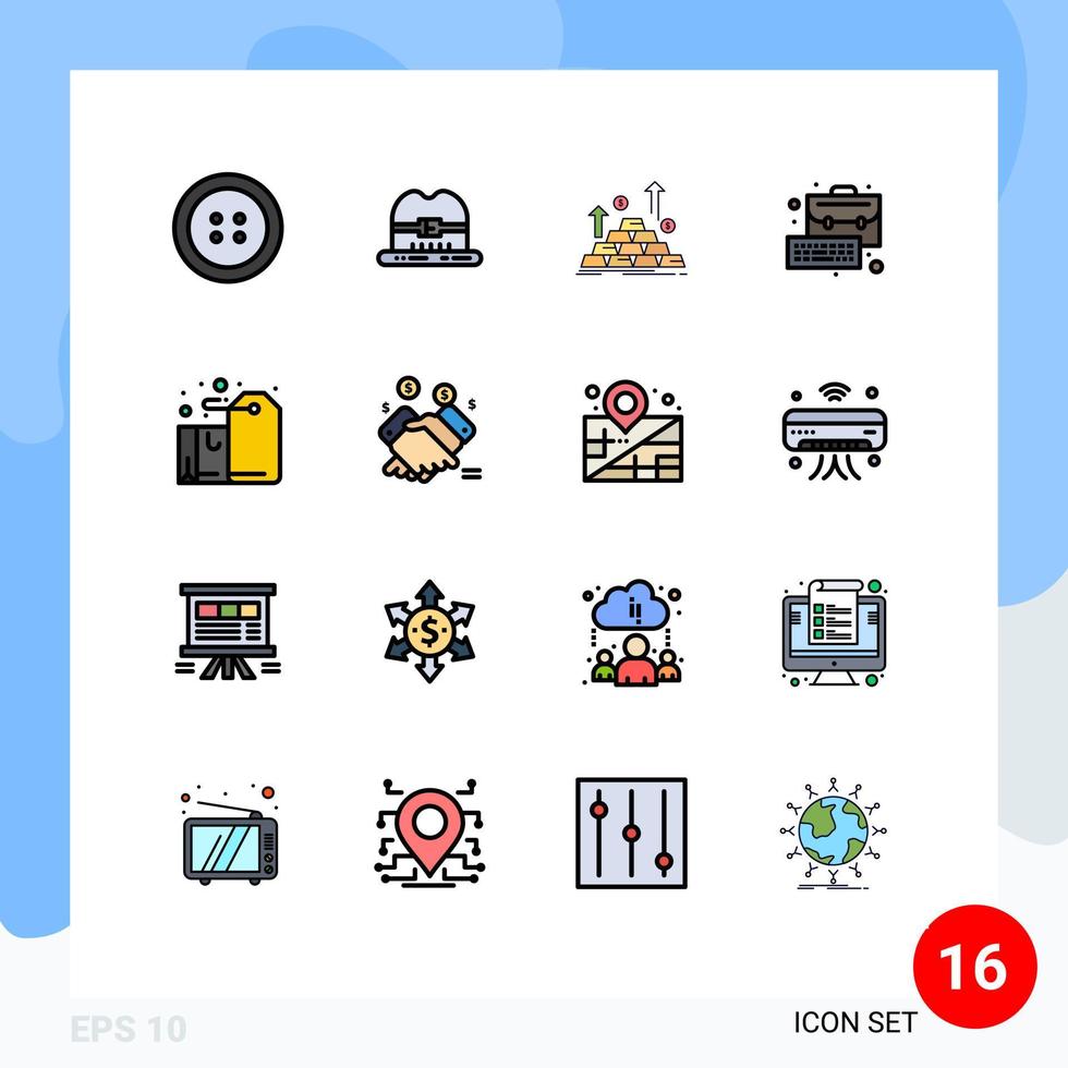 16 interface utilisateur pack de lignes remplies de couleurs plates de signes et symboles modernes de la gestion des badges d'argent de la boîte d'étiquettes éléments de conception vectoriels créatifs modifiables vecteur