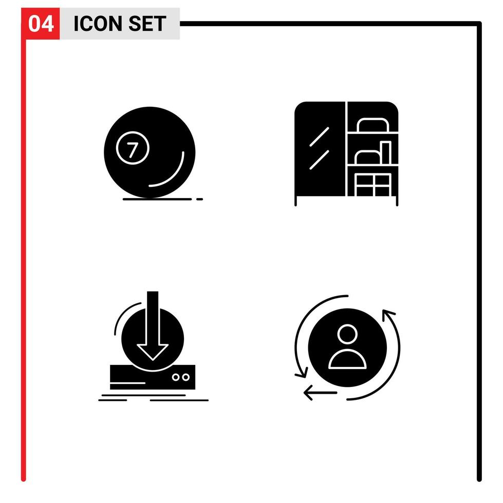 groupe de 4 signes et symboles de glyphes solides pour l'intérieur de la piscine de contenu de jeu télécharger des éléments de conception vectoriels modifiables vecteur