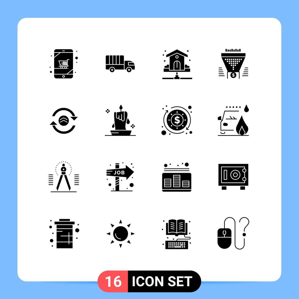 16 icônes créatives signes et symboles modernes d'argent entonnoir maison données eau éléments de conception vectoriels modifiables vecteur