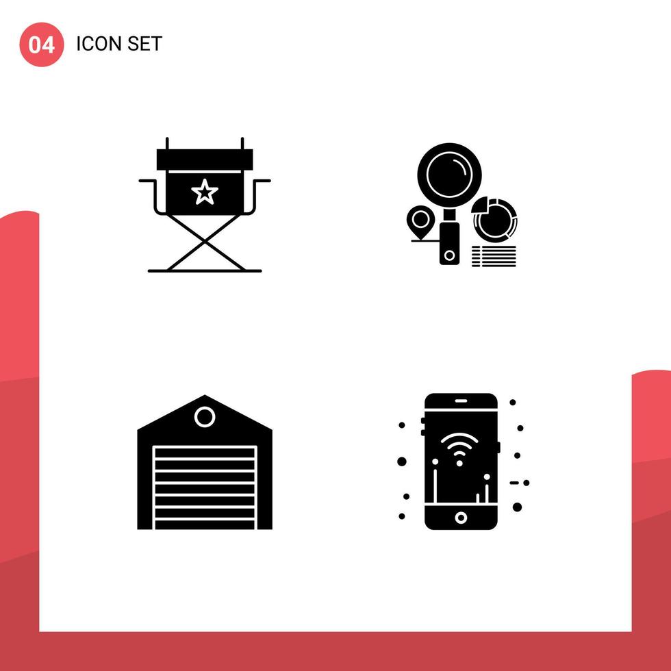 4 glyphes solides vectoriels thématiques et symboles modifiables du graphique de recherche de commande de chaise expédiant des éléments de conception vectoriels modifiables vecteur