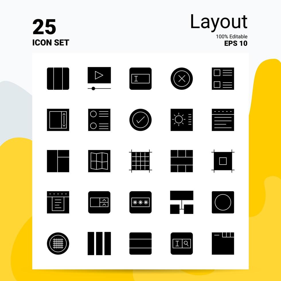 25 mise en page jeu d'icônes 100 eps modifiables 10 fichiers idées de concept de logo d'entreprise conception d'icône de glyphe solide vecteur