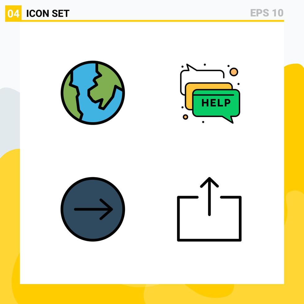 pack d'interface utilisateur de 4 couleurs plates de base remplies de flèches de communication mondiales envoient des éléments de conception vectoriels modifiables vecteur