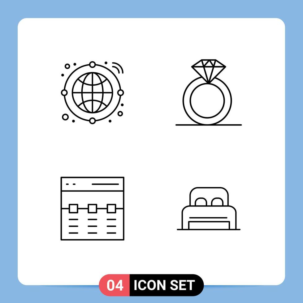 symboles d'icônes universels groupe de 4 couleurs plates de ligne de remplissage modernes du globe image diamant communication lit éléments de conception vectoriels modifiables vecteur