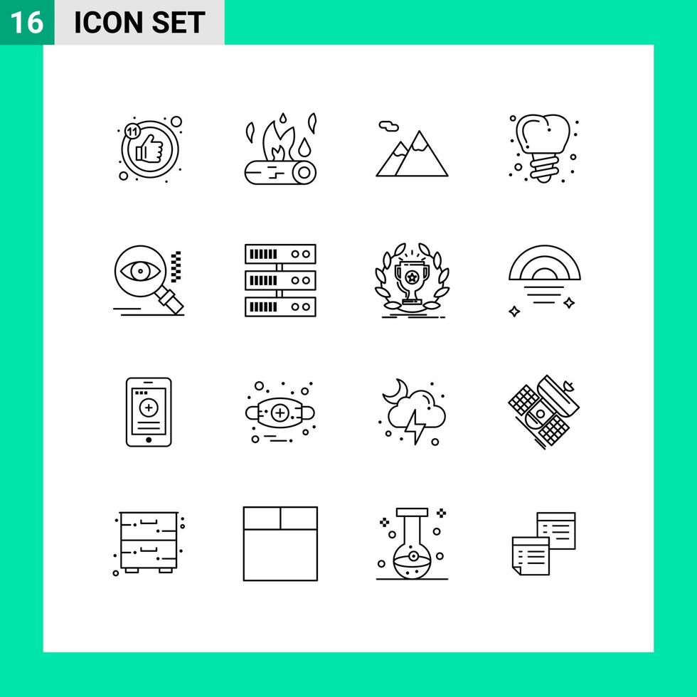 pack de lignes vectorielles modifiables de 16 contours simples d'éléments de conception vectoriels modifiables de vis à oeil de camping de recherche vecteur