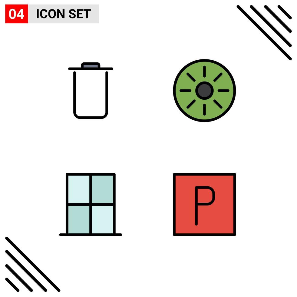 pack de 4 signes et symboles modernes de couleurs plates remplies pour les supports d'impression Web tels que les éléments de conception vectoriels modifiables de l'armoire de repas de boisson intérieure instagram vecteur