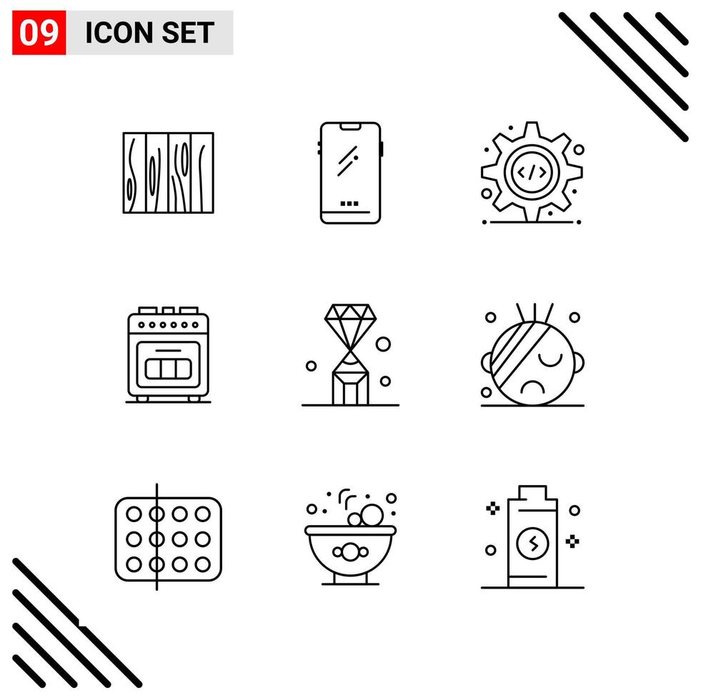 ensemble parfait de pixels de 9 icônes de ligne ensemble d'icônes de contour pour la conception de sites Web et l'interface d'applications mobiles vecteur