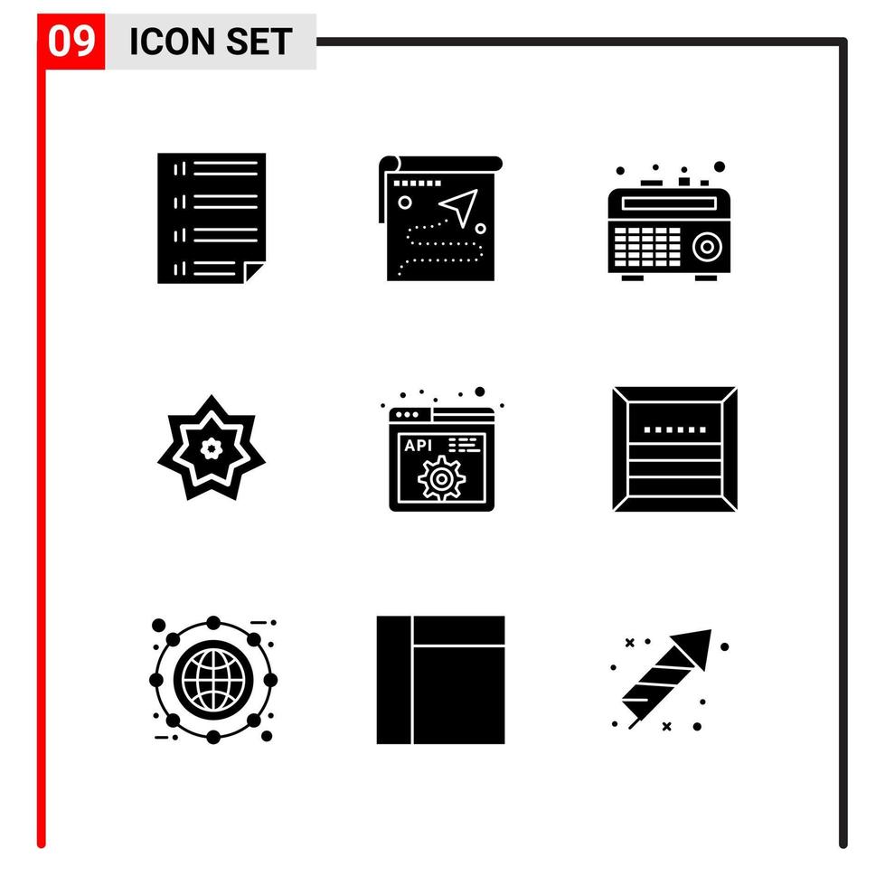 9 icônes générales pour l'impression de sites Web et les applications mobiles 9 signes de symboles de glyphe isolés sur fond blanc 9 pack d'icônes vecteur