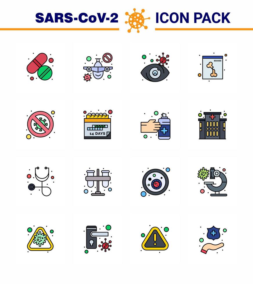 icône de sensibilisation au coronavirus 16 icônes de ligne remplies de couleur plate icône incluse bactéries interdites oeil radiographie osseuse coronavirus viral 2019nov éléments de conception de vecteur de maladie