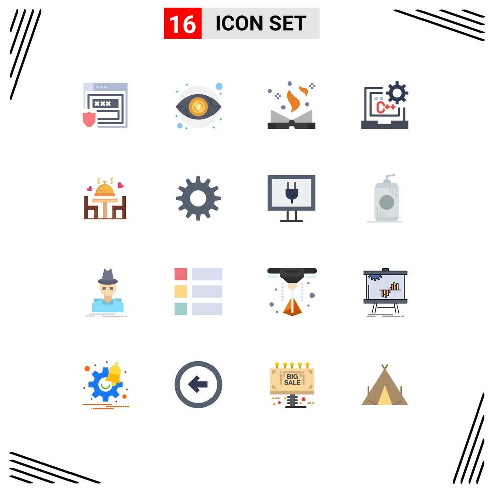 16 concept de couleur plate pour les sites Web mobiles et les applications dîner développer le codage de livre c pack modifiable d'éléments de conception de vecteur créatif