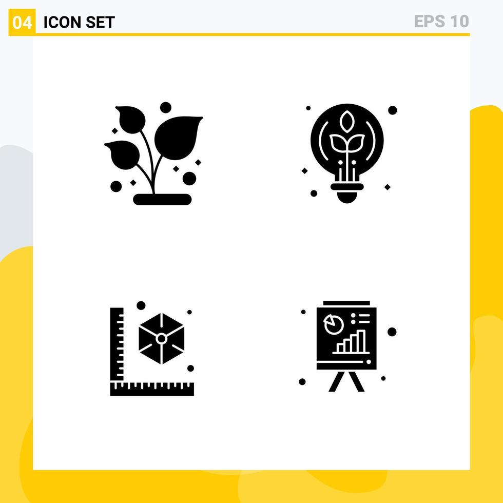 pictogramme ensemble de 4 glyphes solides simples d'idée de plante de gadget de croissance imprimante éléments de conception vectoriels modifiables vecteur