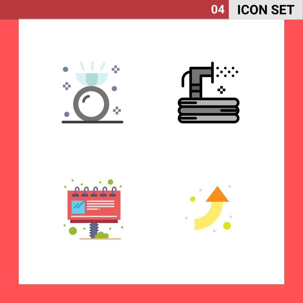 pack d'interface utilisateur de 4 icônes plates de base d'éléments de conception vectoriels modifiables de marketing de tuyau d'anneau de publicité de diamant vecteur