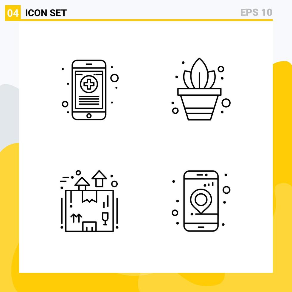 ensemble moderne de 4 pictogrammes de couleurs plates remplies de logistique médicale rx emballage de plantes en pot éléments de conception vectoriels modifiables vecteur