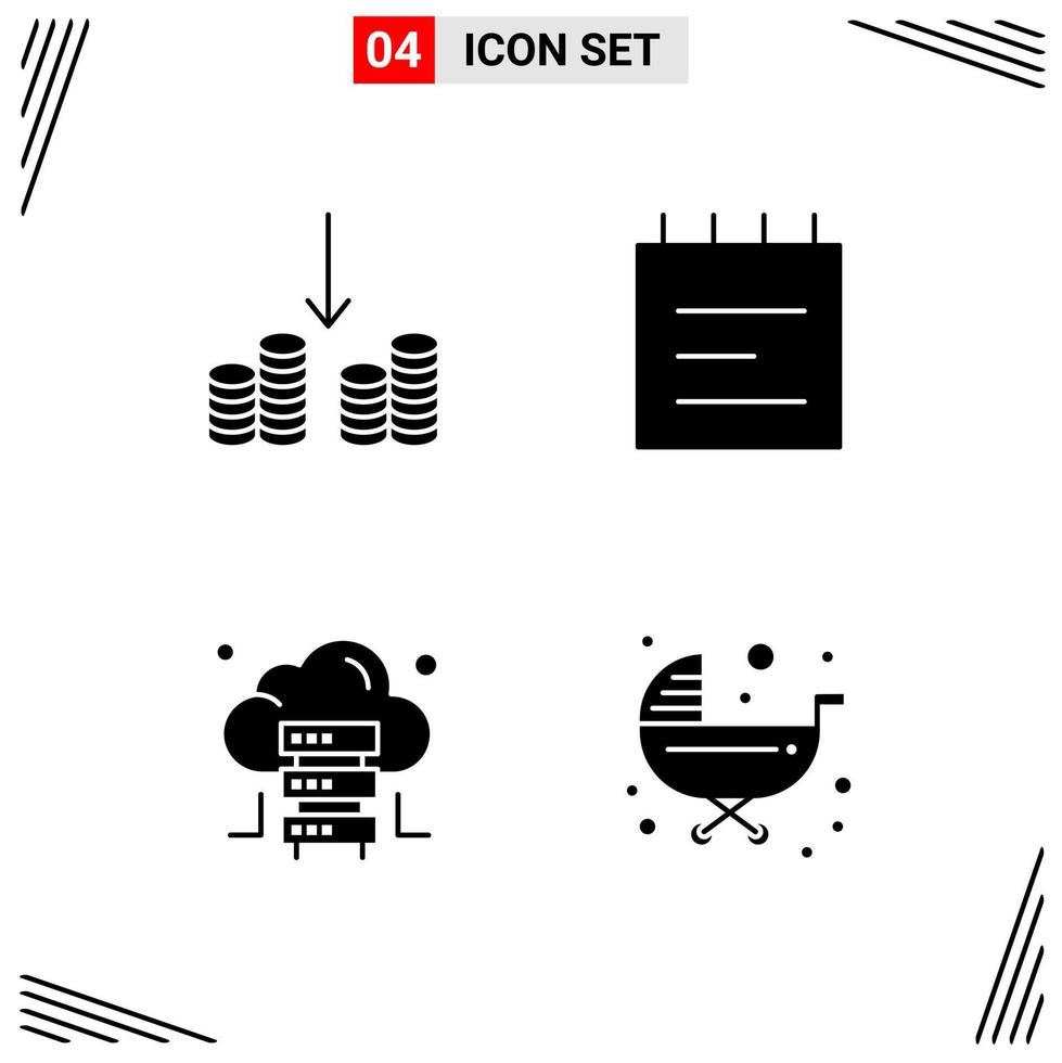 4 icônes style solide grille basée sur des symboles de glyphe créatifs pour la conception de sites Web signes d'icônes solides simples isolés sur fond blanc 4 jeu d'icônes vecteur