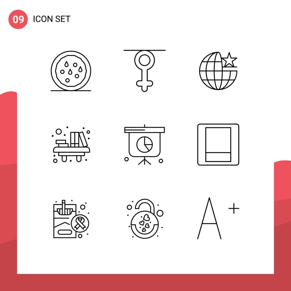 ensemble moderne de 9 contours et symboles tels que la table graphique globe éducation scolaire éléments de conception vectoriels modifiables vecteur