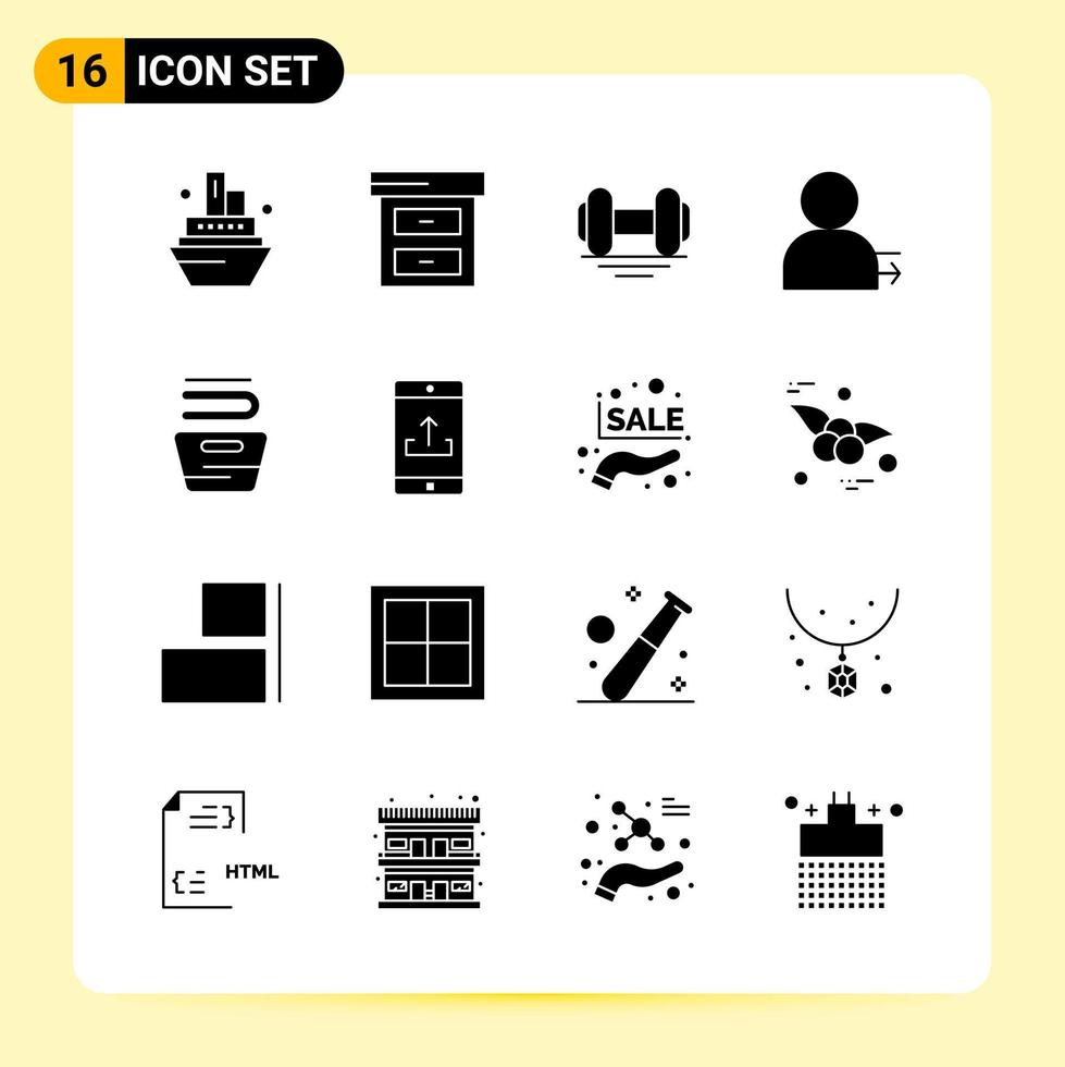 16 icônes créatives pour la conception de sites Web modernes et des applications mobiles réactives 16 signes de symboles de glyphe sur fond blanc pack de 16 icônes vecteur