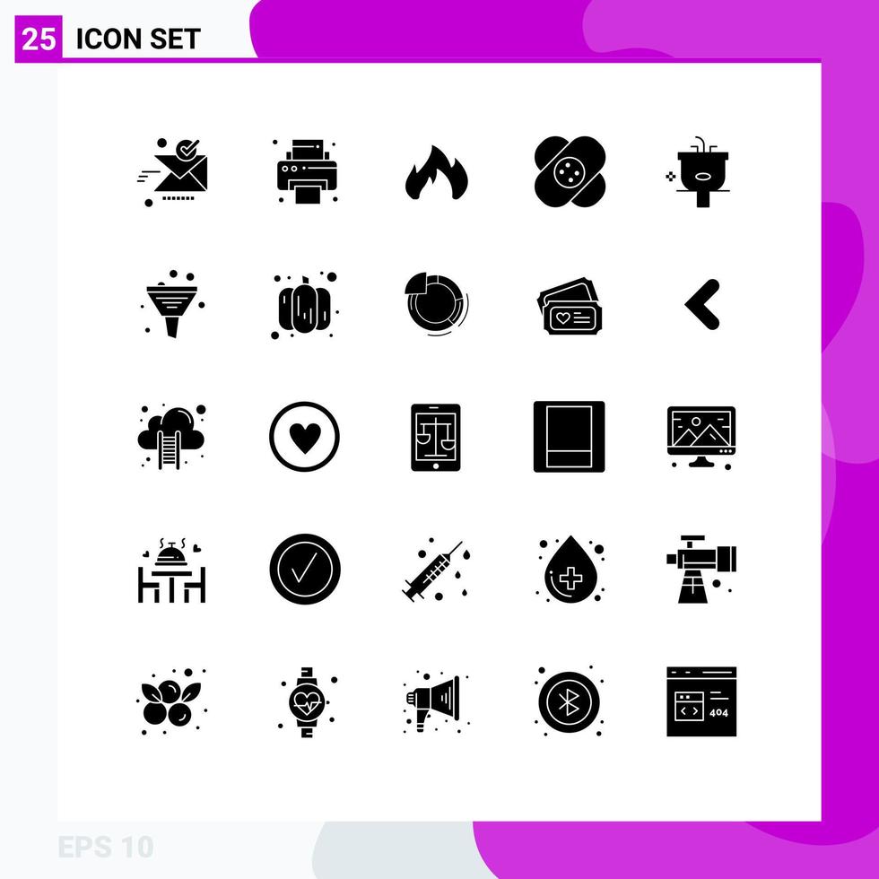 ensemble de 25 symboles d'icônes d'interface utilisateur modernes signes pour les éléments de conception vectorielle modifiables de soins de santé de feu de blessure de salle de bains vecteur