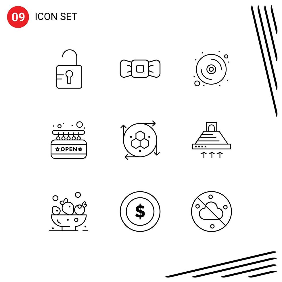 ensemble de pictogrammes de 9 contours simples d'application de modélisation infographie panneau de signalisation de données éléments de conception vectoriels modifiables ouverts vecteur
