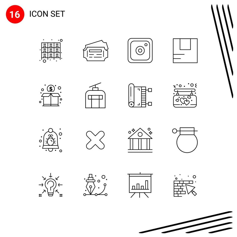 16 ensemble de contours d'interface utilisateur de signes et symboles modernes de financement foule instagram transport bons éléments de conception vectoriels modifiables vecteur