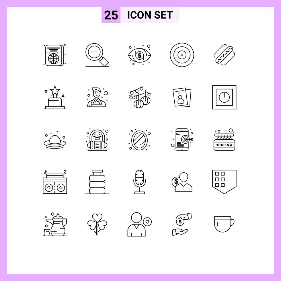 ensemble de 25 symboles d'icônes d'interface utilisateur modernes signes pour les éléments de conception vectoriels modifiables de l'œil de l'objectif de zoom cible américain vecteur