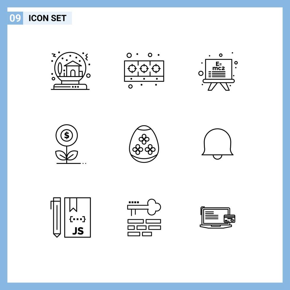 9 contours vectoriels thématiques et symboles modifiables d'éléments de conception vectoriels modifiables d'argent d'affaires de cuisine dollar oeuf de pâques vecteur