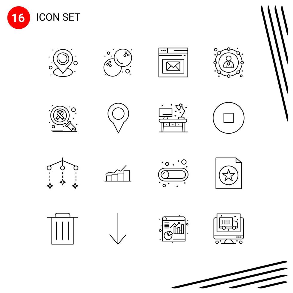 pack d'interface utilisateur de 16 contours de base de la recherche infecter les éléments de conception vectoriels modifiables de l'économie de l'argent du courrier vecteur