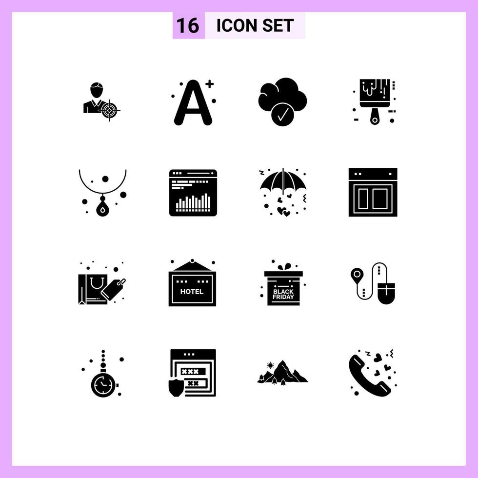 ensemble de 16 symboles d'icônes d'interface utilisateur modernes signes pour bijoux diamant nuage couleur peinture éléments de conception vectoriels modifiables vecteur