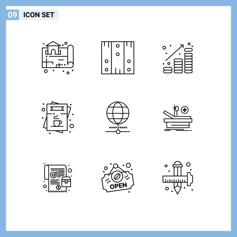 pack de lignes vectorielles modifiables de 9 contours simples de menu café bois café argent éléments de conception vectoriels modifiables vecteur