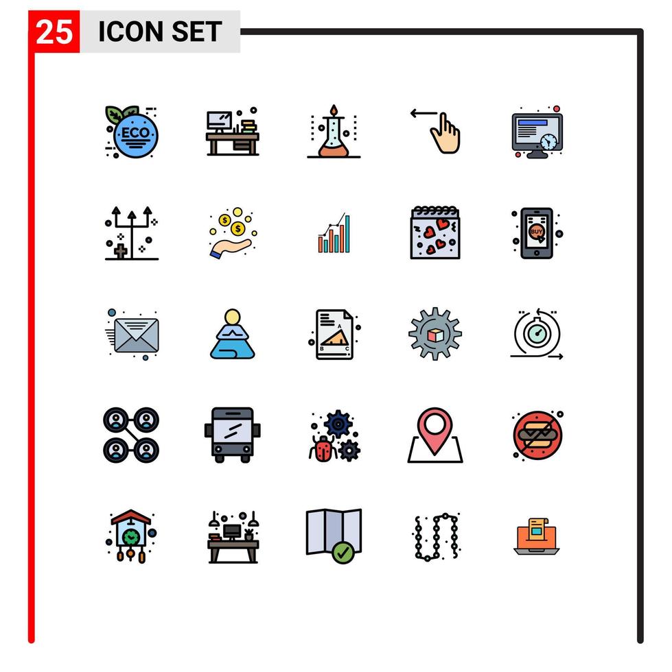 icône universelle symboles groupe de 25 lignes modernes pleines couleurs plates du temps gauche laboratoire recherche main doigt éléments de conception vectoriels modifiables vecteur
