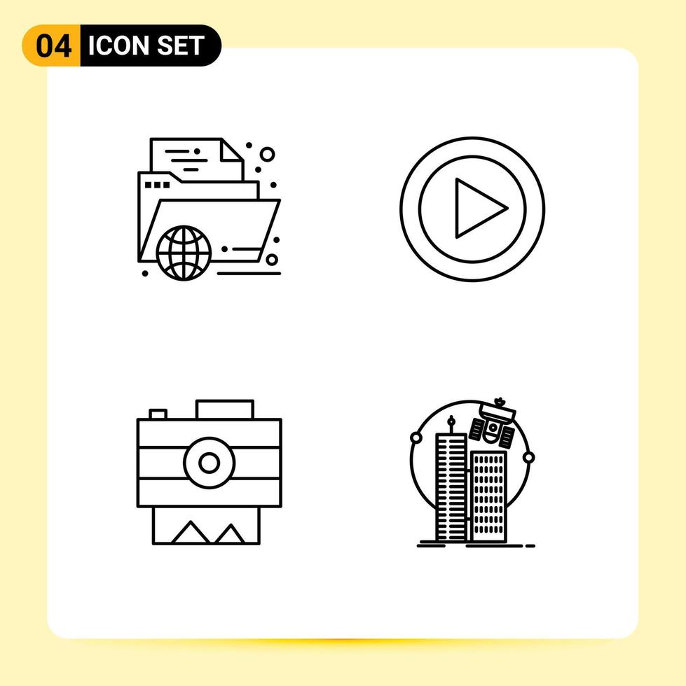 4 couleurs plates universelles pour les applications web et mobiles e play dossier contrôle caméra éléments de conception vectoriels modifiables vecteur