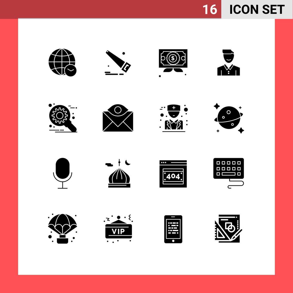 pack de glyphes solides de 16 symboles universels de certificat utilisateur homme heureux client éléments de conception vectoriels modifiables vecteur